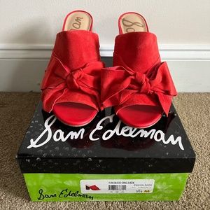 Sam Edelman Yumi Block Heel Mule – Blood Orange Suede – Size 9.5M